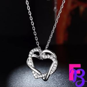 18k White Gold Heart to Heart CZ Necklace